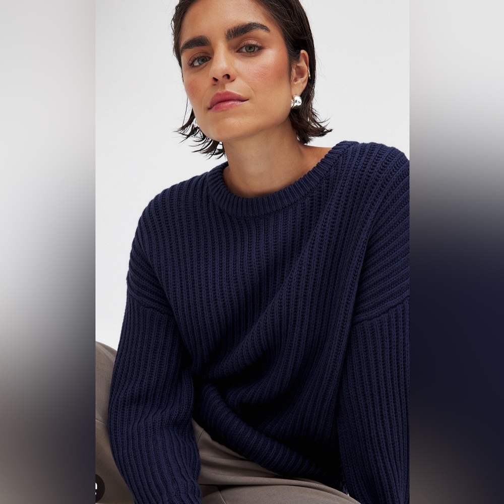NWT Banana Republic Deep Blue Crew Neck 100% Organic cotton oversized sweater